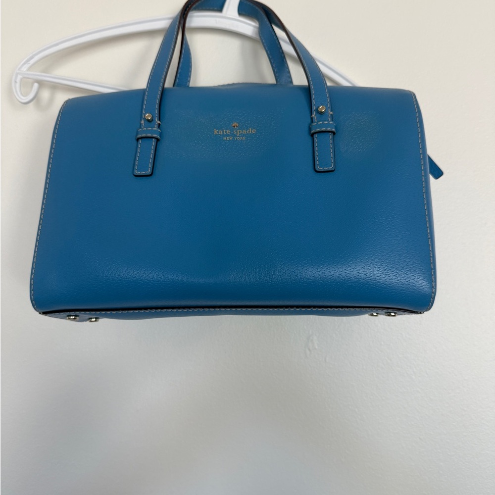 kate spade Blue Pebbled Leather Satchel with Gold Logo